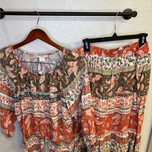 Allison Daley Gray and Orange Paisley Blouse